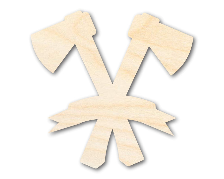 Unfinished Wood Bannered Axes Shape | Craft Cutout | up to 46" DIY - NameSigns.com