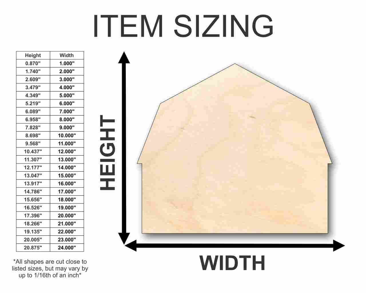 Unfinished Wood Barn Farm Shape - Craft - up to 46" DIY - NameSigns.com