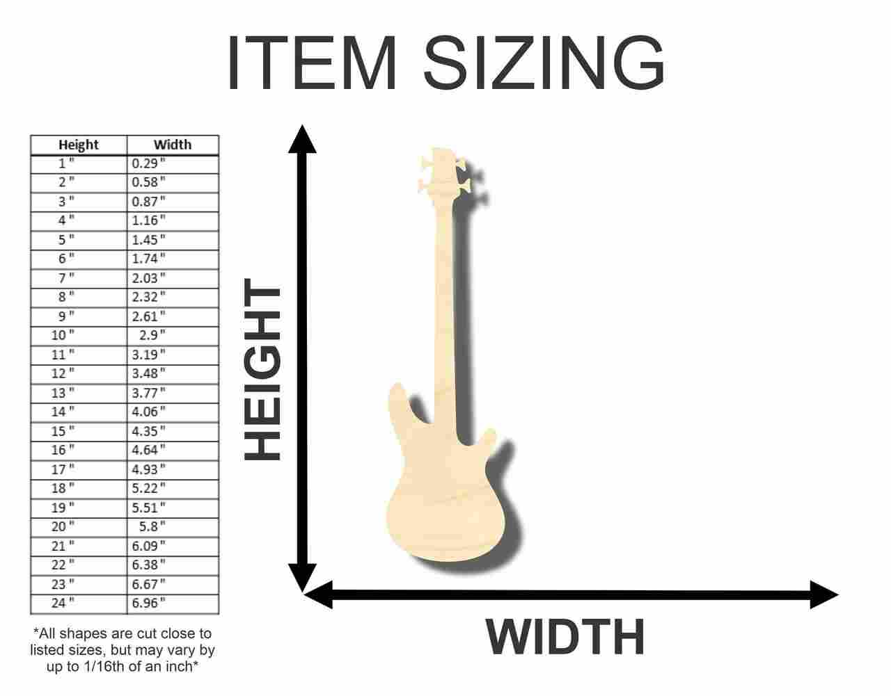 Unfinished Wood Bass Guitar Shape - Craft - Music - up to 46" DIY - NameSigns.com