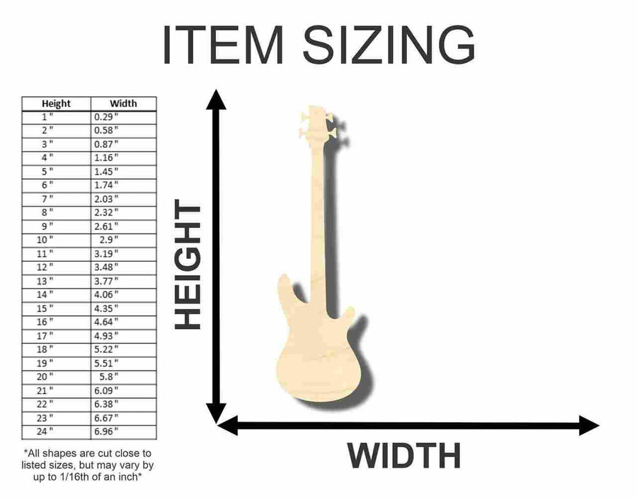 Unfinished Wood Bass Guitar Shape - Craft - Music - up to 46" DIY - NameSigns.com