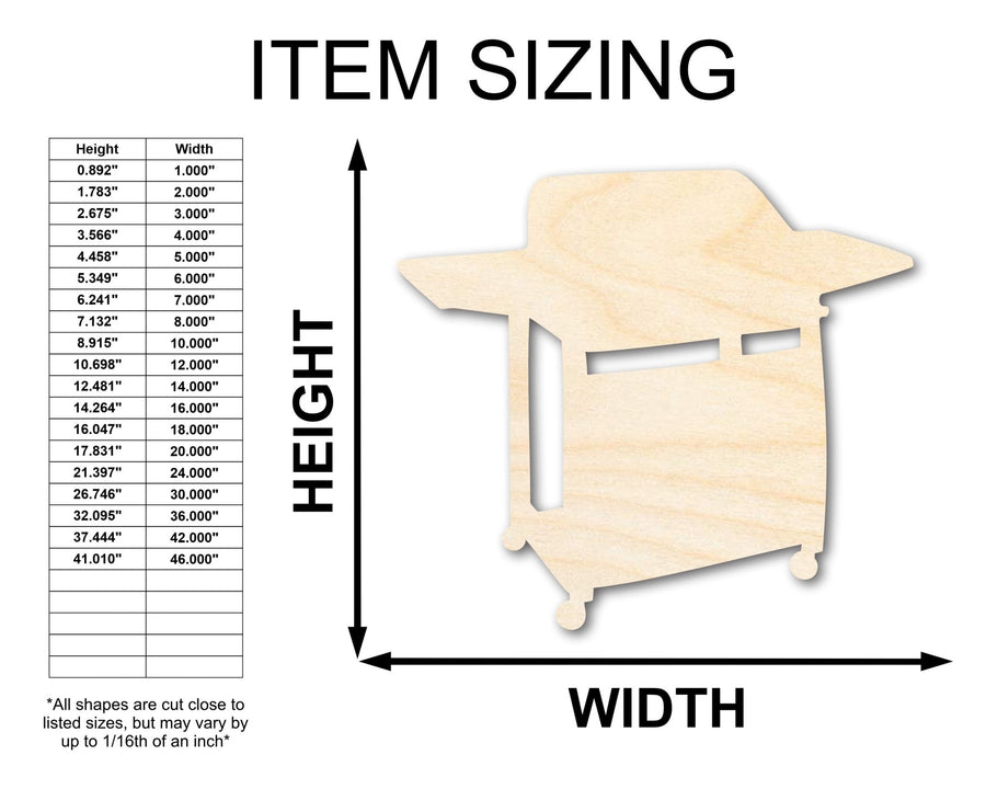 Unfinished Wood BBQ Grill Shape - Craft - up to 46" DIY - NameSigns.com