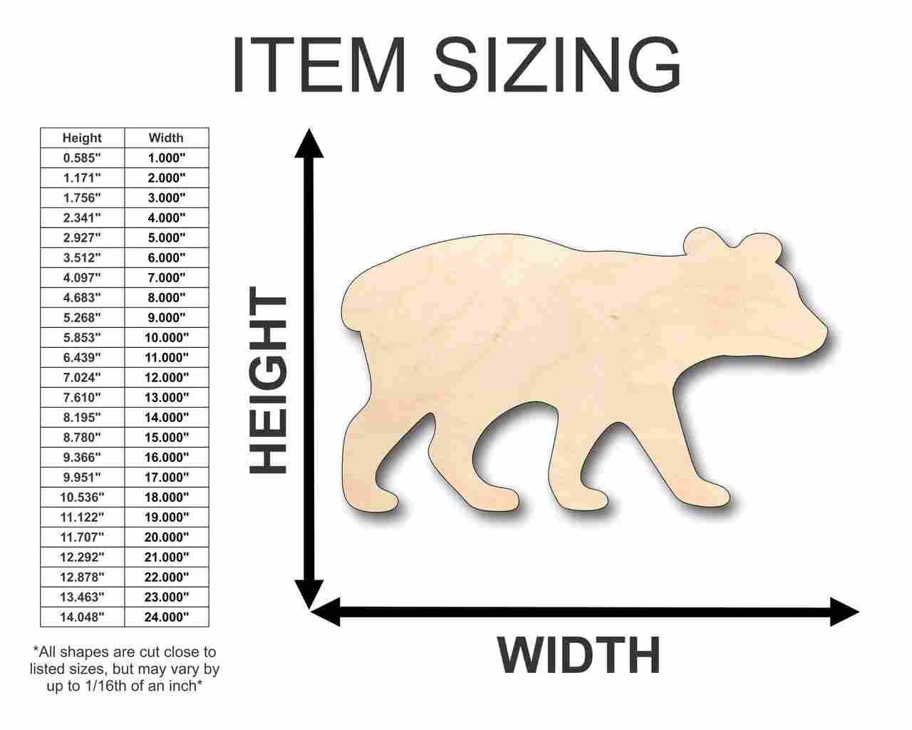 Unfinished Wood Bear Cub Shape - Animal - Craft - up to 46" DIY - NameSigns.com
