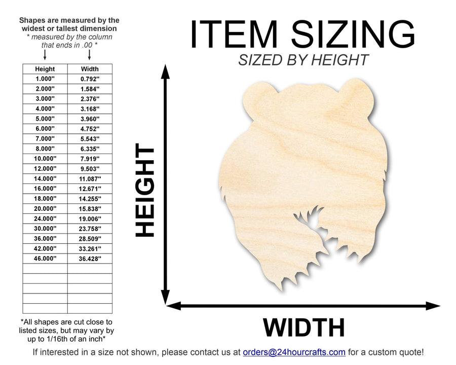 Unfinished Wood Bear Mascot Shape | DIY Craft Cutout | up to 46" DIY - NameSigns.com
