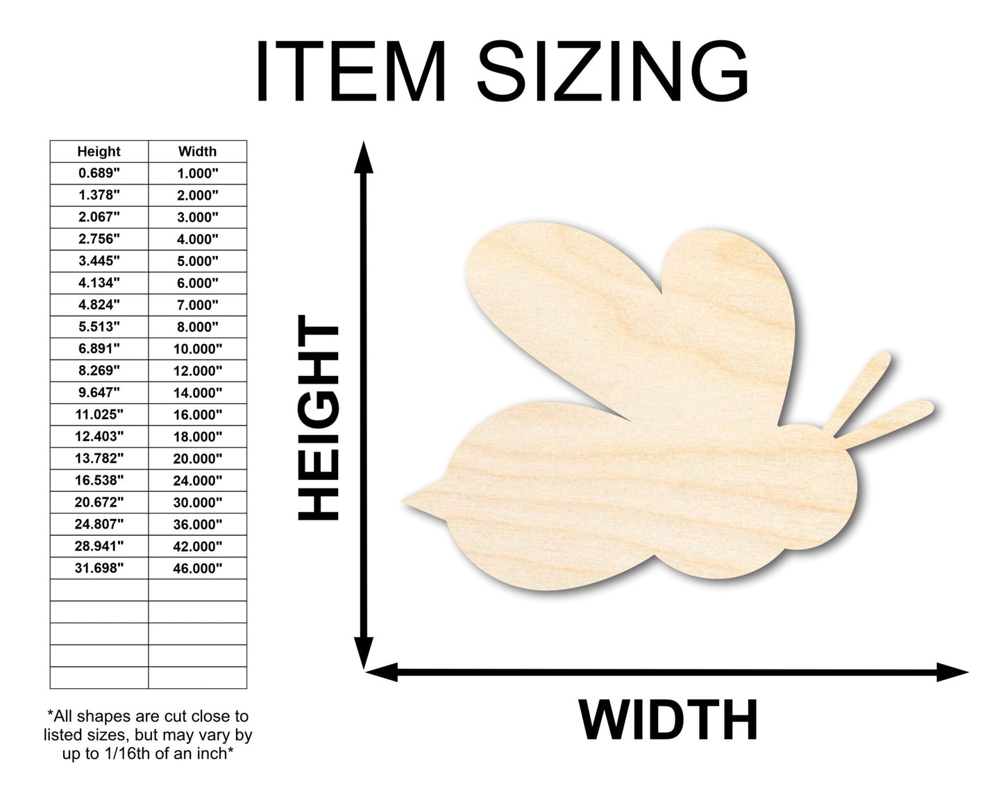 Unfinished Wood Bee Shape | Insect | Animal | Wildlife | Craft Cutout | up to 46" DIY - NameSigns.com