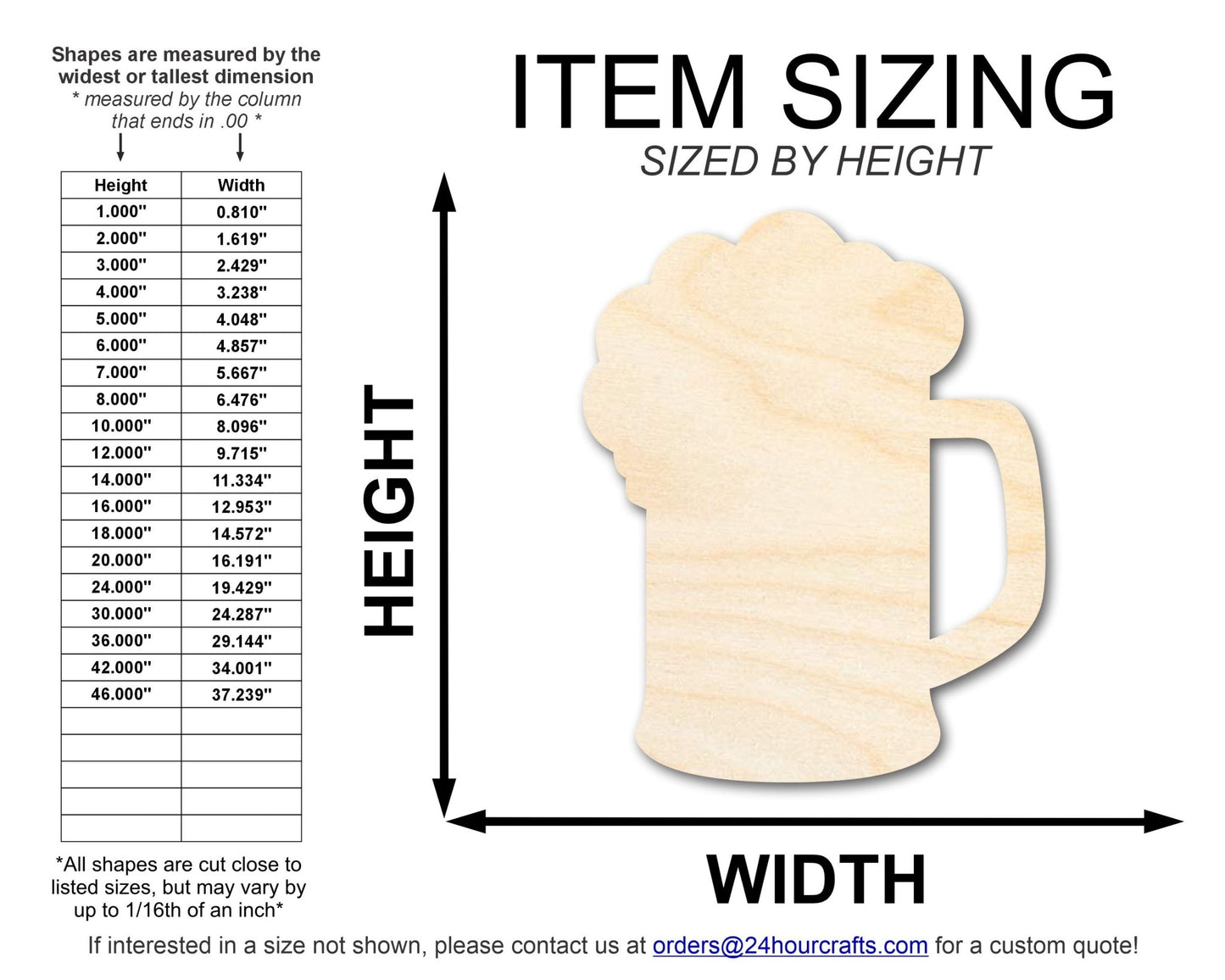 Unfinished Wood Beer Mug Shape | DIY Craft Cutout | up to 46" DIY - NameSigns.com