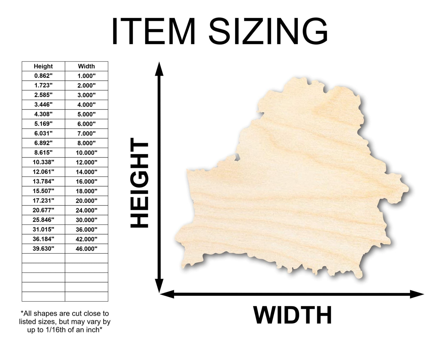 Unfinished Wood Belarus Country Shape - Europe Craft - up to 46" DIY - NameSigns.com