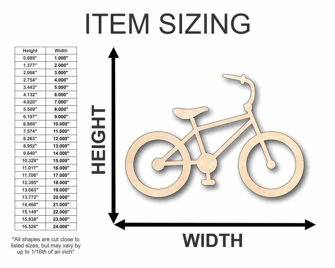 Unfinished Wood Bicycle Bike Shape - Craft - up to 46" DIY - NameSigns.com