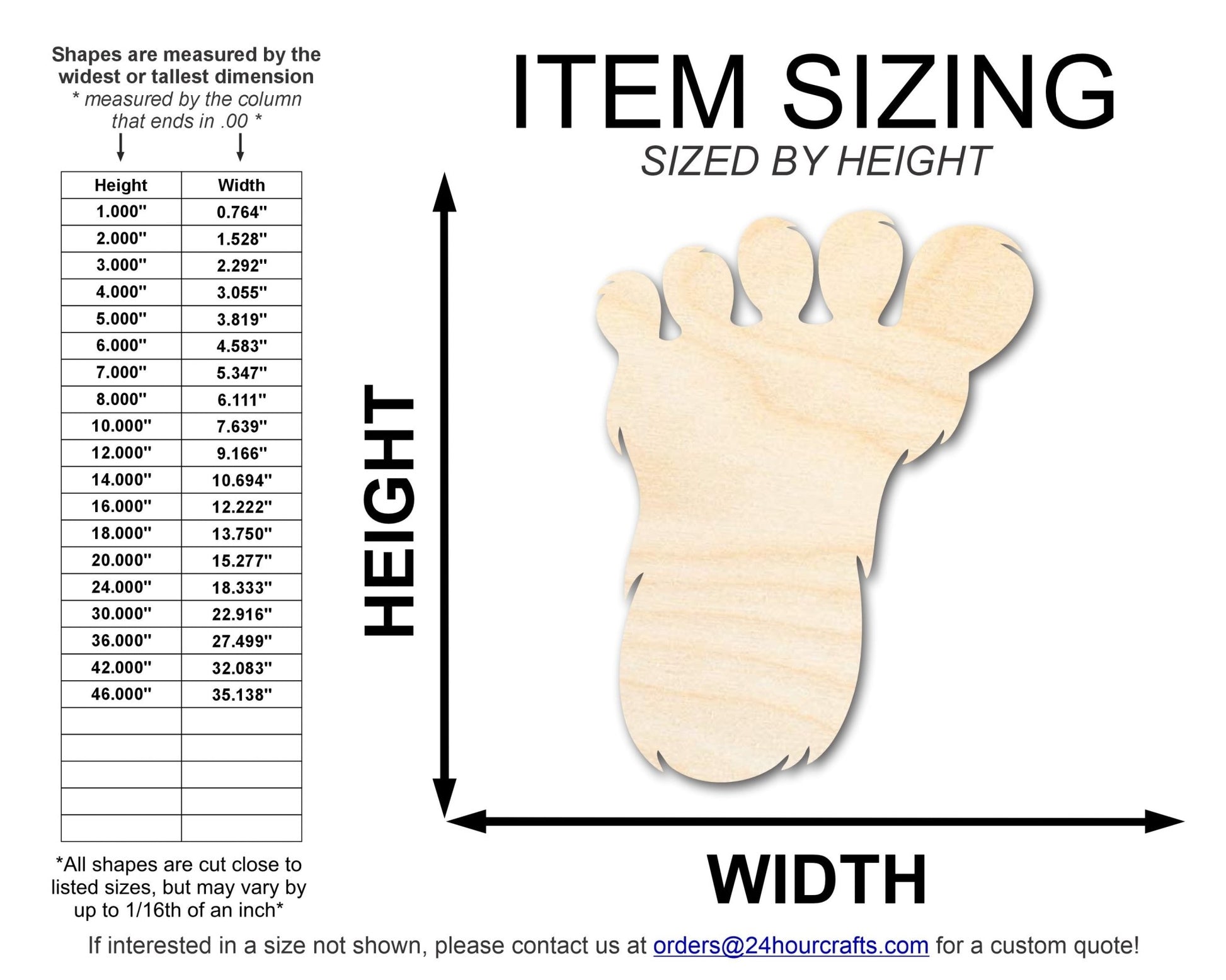 Unfinished Wood Bigfoot Print Shape | DIY Craft Cutout | up to 46" DIY - NameSigns.com