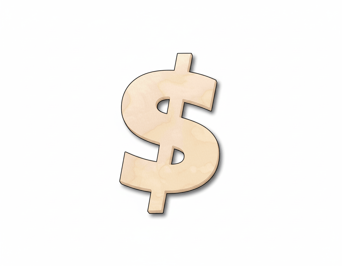 Unfinished Wood Block Symbol Dollar - Craft - up to 46" DIY - NameSigns.com