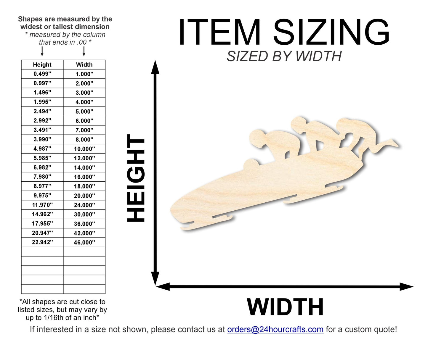 Unfinished Wood Bobsled Team Shape | DIY Craft Cutout | up to 46" DIY - NameSigns.com