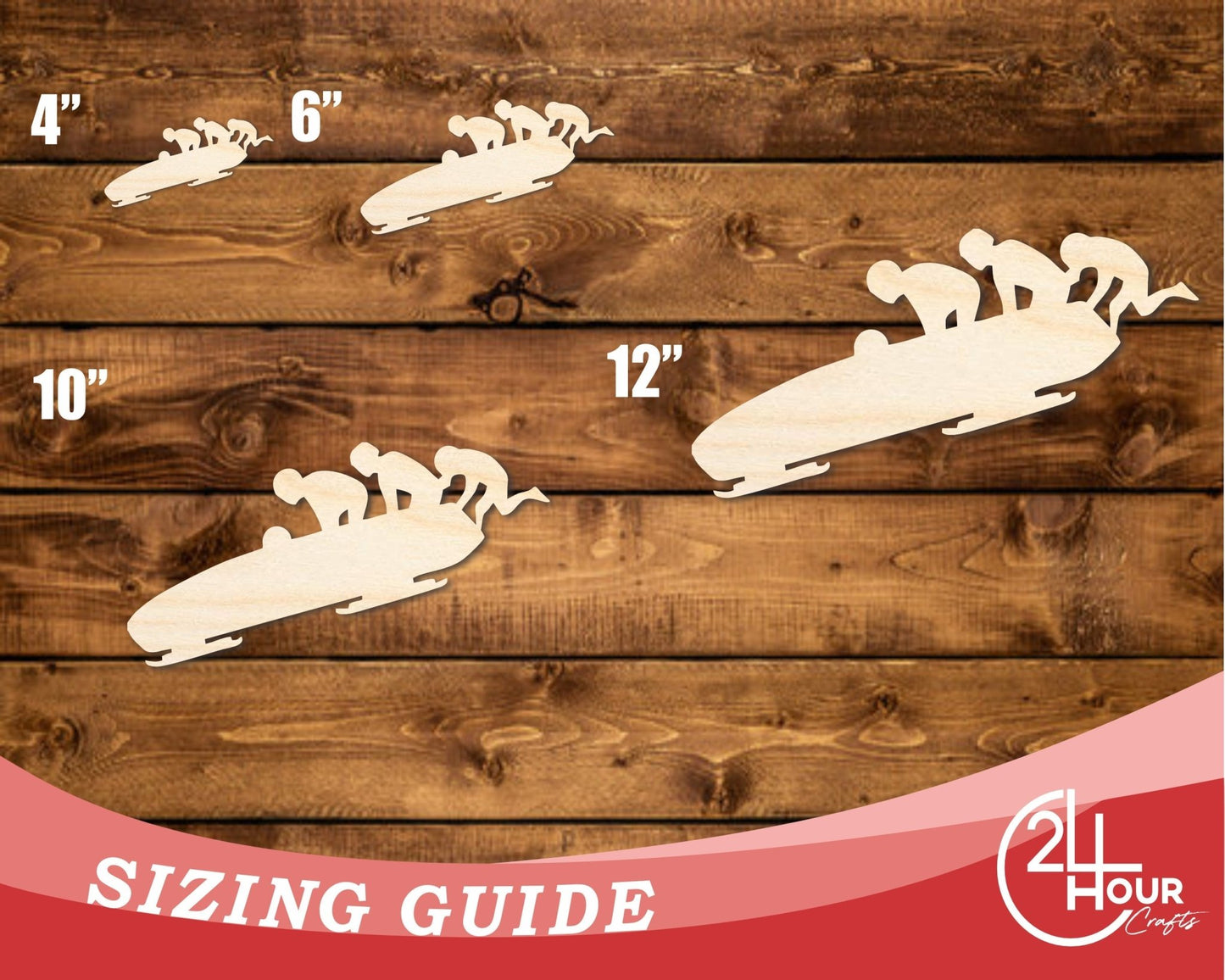 Unfinished Wood Bobsled Team Shape | DIY Craft Cutout | up to 46" DIY - NameSigns.com