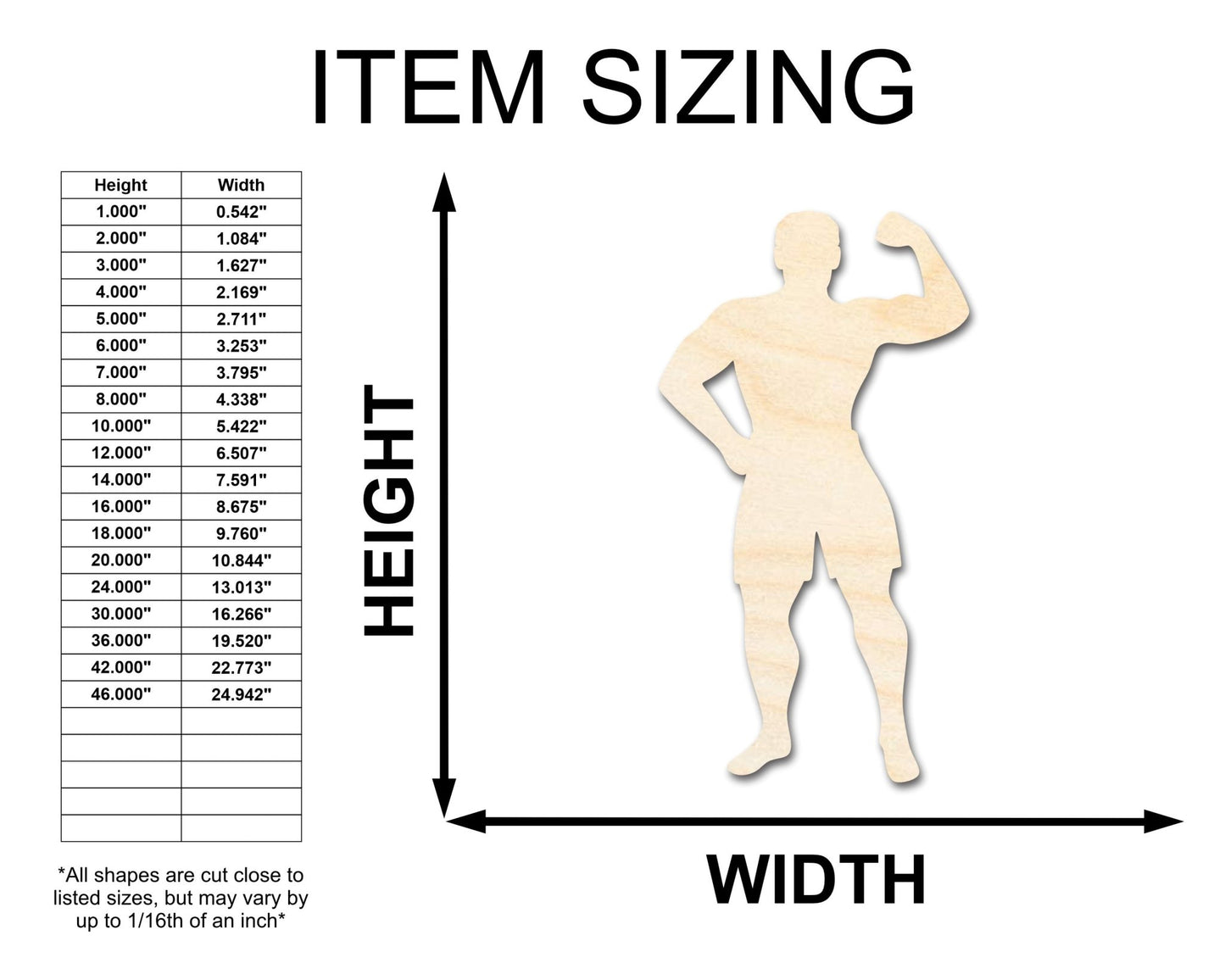 Unfinished Wood Body Builder Shape - Craft - up to 46" DIY - NameSigns.com