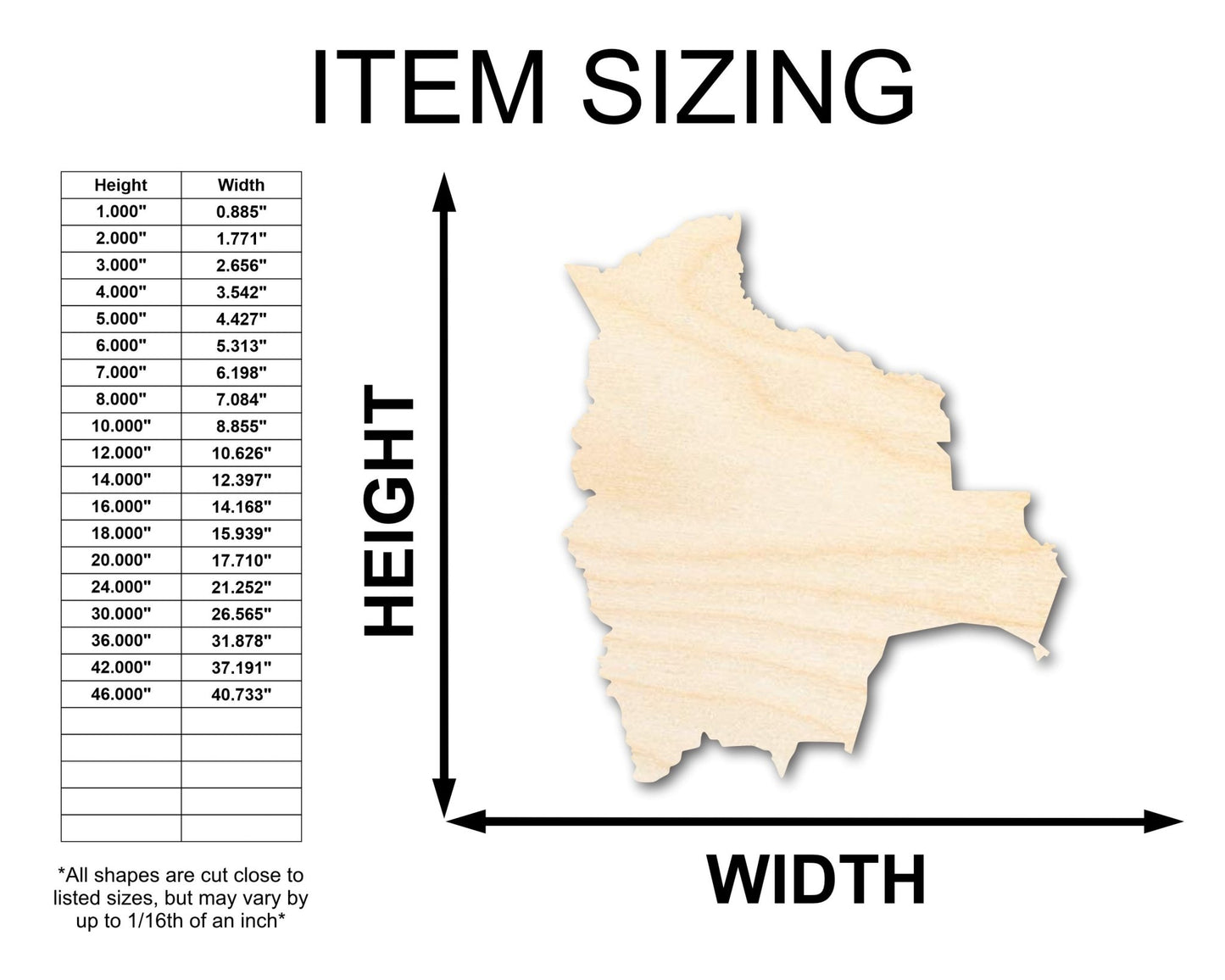 Unfinished Wood Bolivia Shape - Craft - up to 46" - NameSigns.com