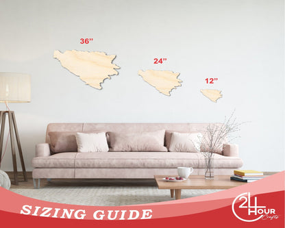 Unfinished Wood Bosnia and Herzegovina Country Shape - Southeast Europe Craft - up to 46" DIY - NameSigns.com