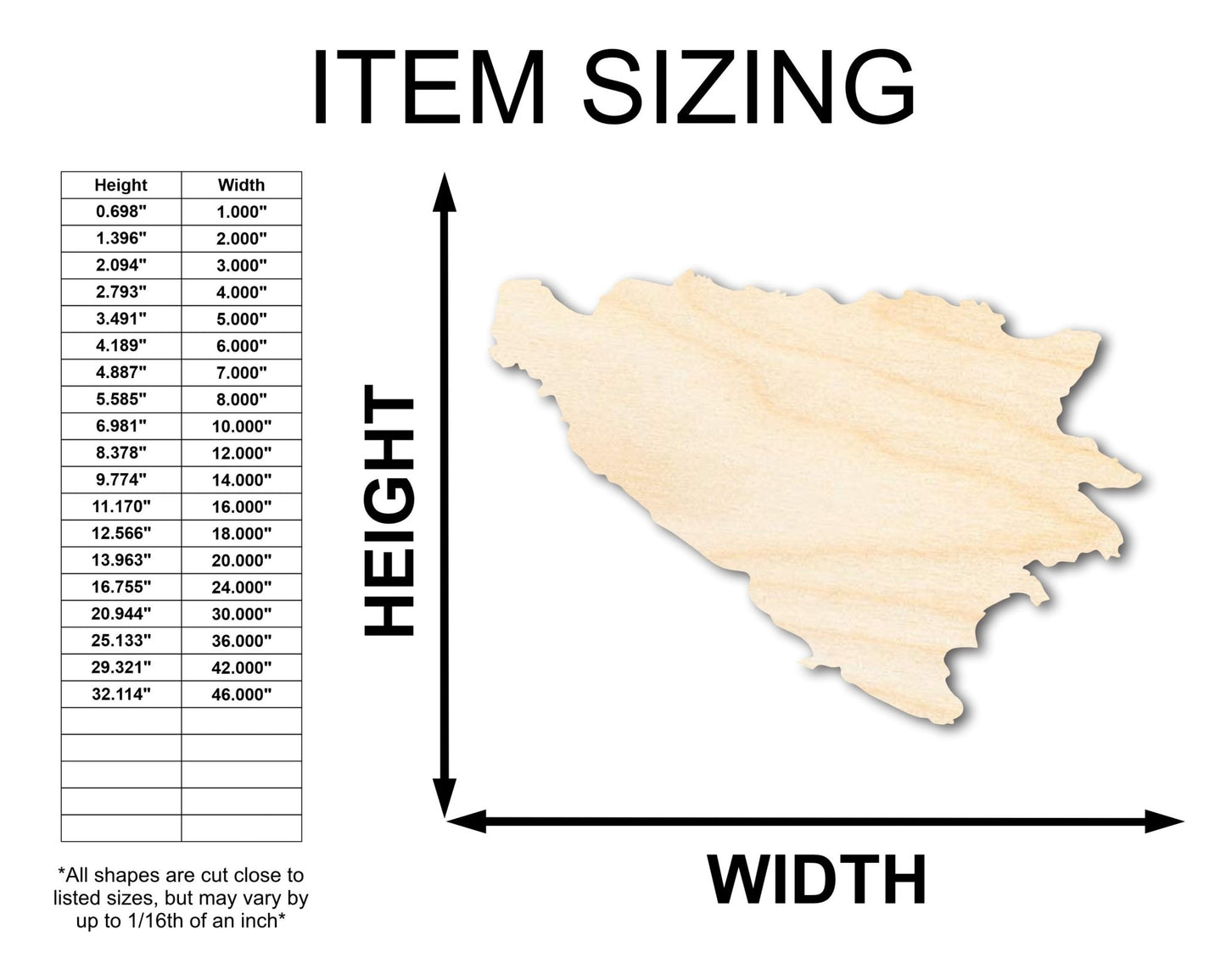 Unfinished Wood Bosnia and Herzegovina Country Shape - Southeast Europe Craft - up to 46" DIY - NameSigns.com