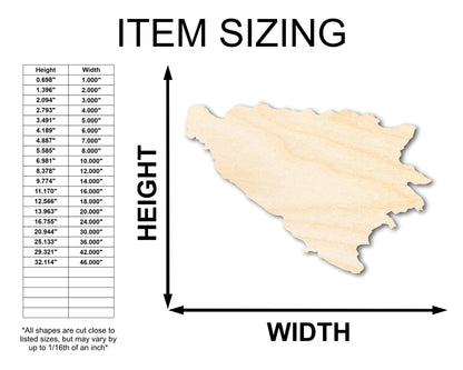 Unfinished Wood Bosnia and Herzegovina Country Shape - Southeast Europe Craft - up to 46" DIY - NameSigns.com