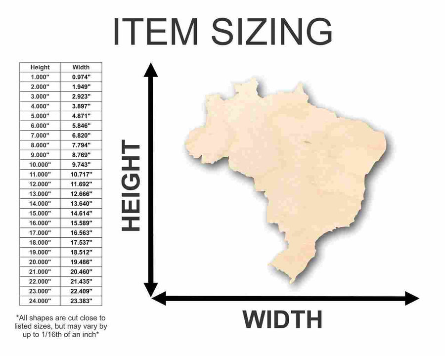 Unfinished Wood Brazil Shape - Country - Craft - up to 46" DIY - NameSigns.com