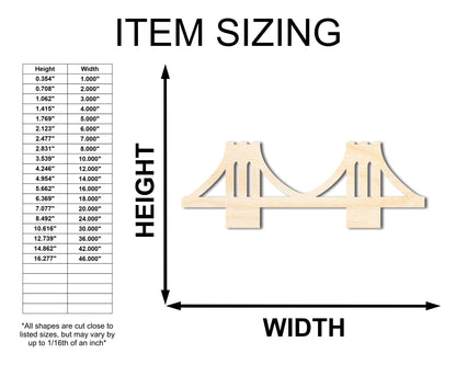 Unfinished Wood Bridge Shape | Landmark | Craft Cutout | up to 46" DIY - NameSigns.com