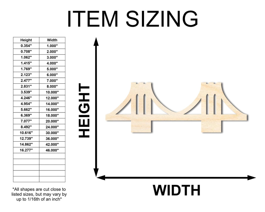 Unfinished Wood Bridge Shape | Landmark | Craft Cutout | up to 46" DIY - NameSigns.com