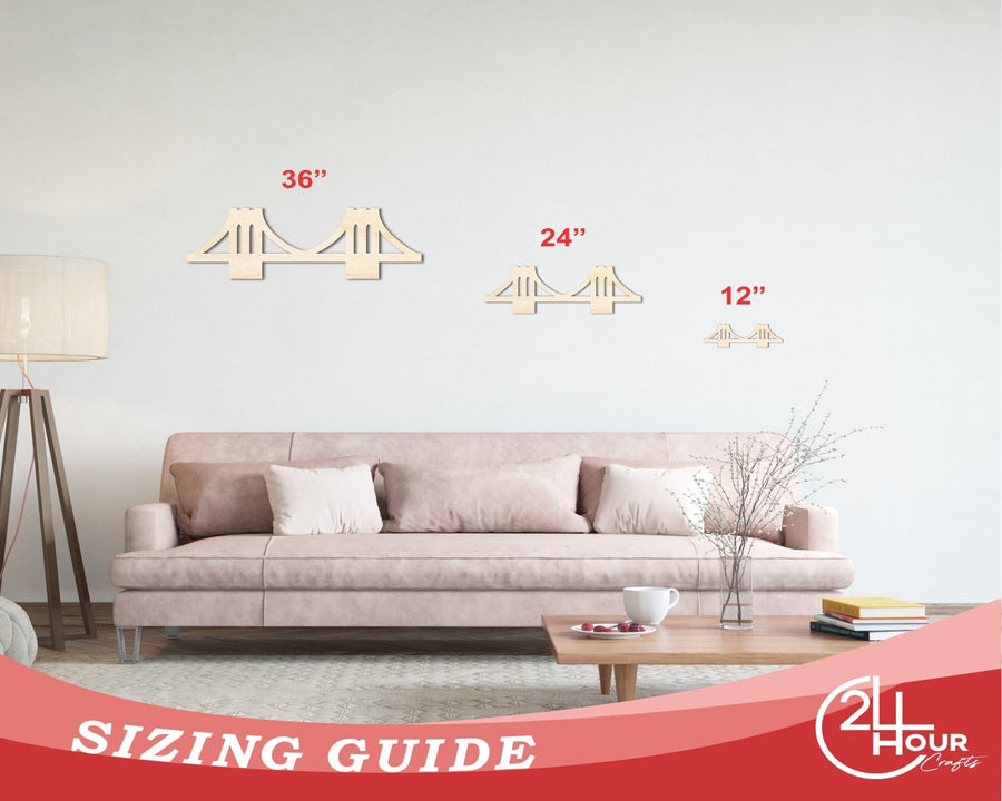 Unfinished Wood Bridge Shape | Landmark | Craft Cutout | up to 46" DIY - NameSigns.com