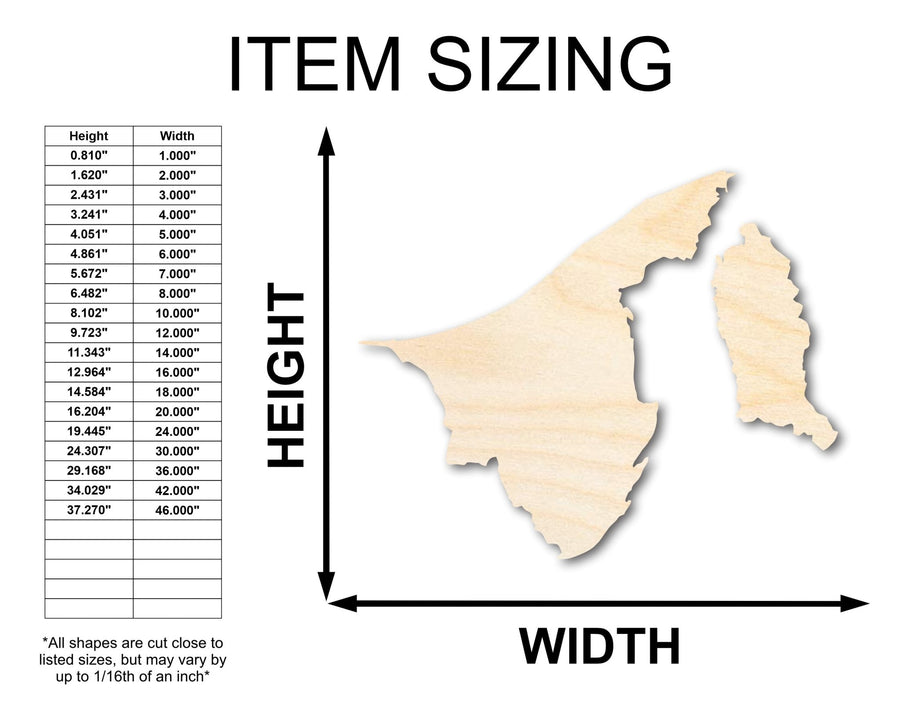 Unfinished Wood Brunei Country Shape - Asia Craft - up to 46" DIY - NameSigns.com