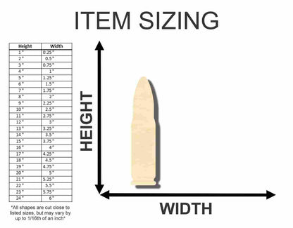 Unfinished Wood Bullet Shape - Sporting - Craft - up to 46" DIY - NameSigns.com