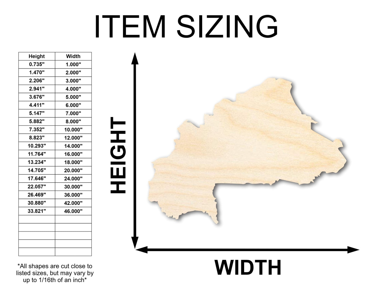 Unfinished Wood Burkina Country Shape - West Africa Craft - up to 46" DIY - NameSigns.com
