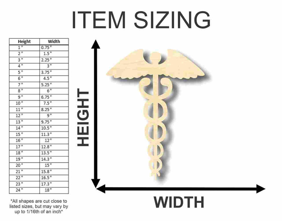 Unfinished Wood Caduceus Shape - Medicine - Craft - up to 46" DIY - NameSigns.com