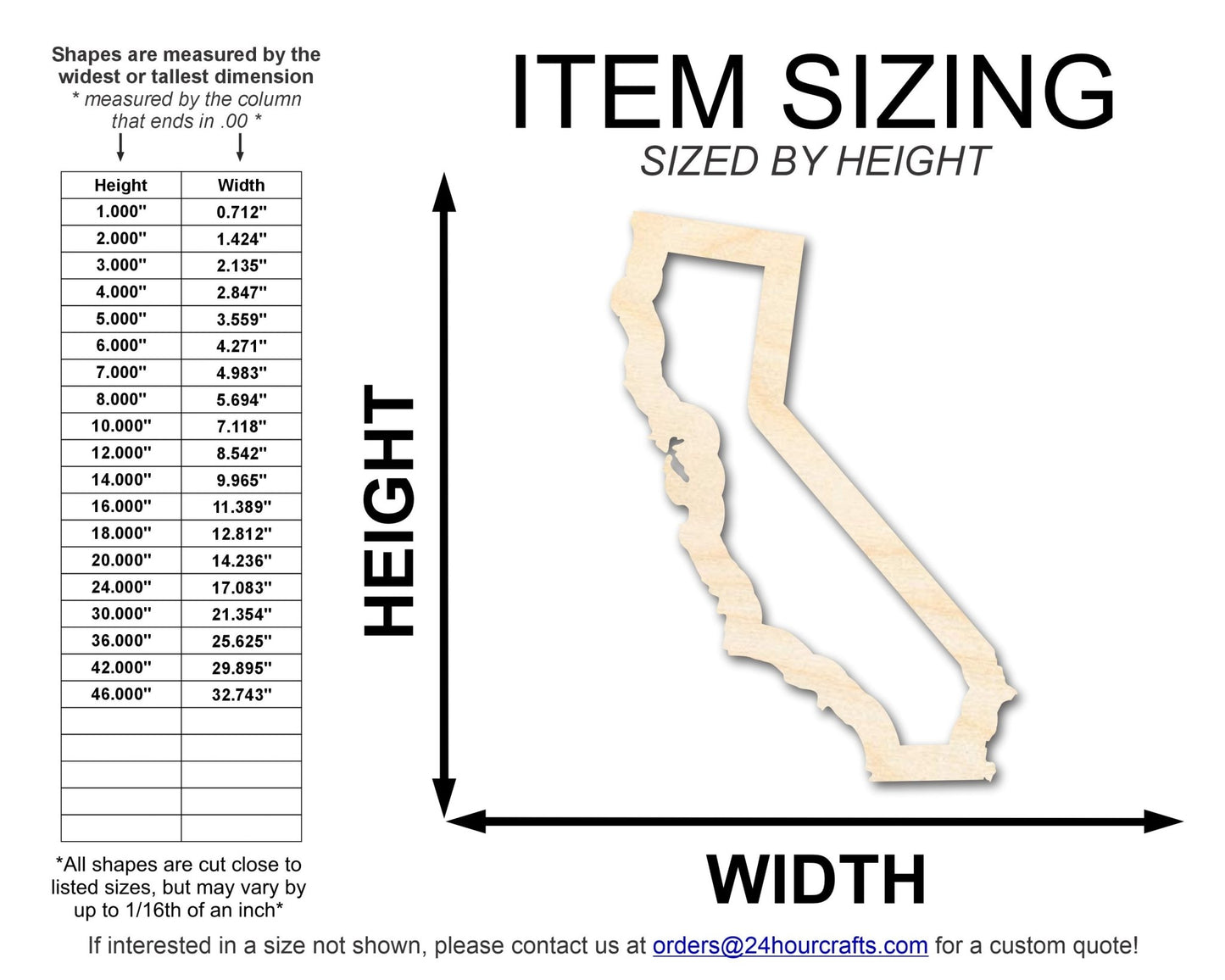 Unfinished Wood California Outline Shape | DIY Craft Cutout | up to 46" DIY - NameSigns.com