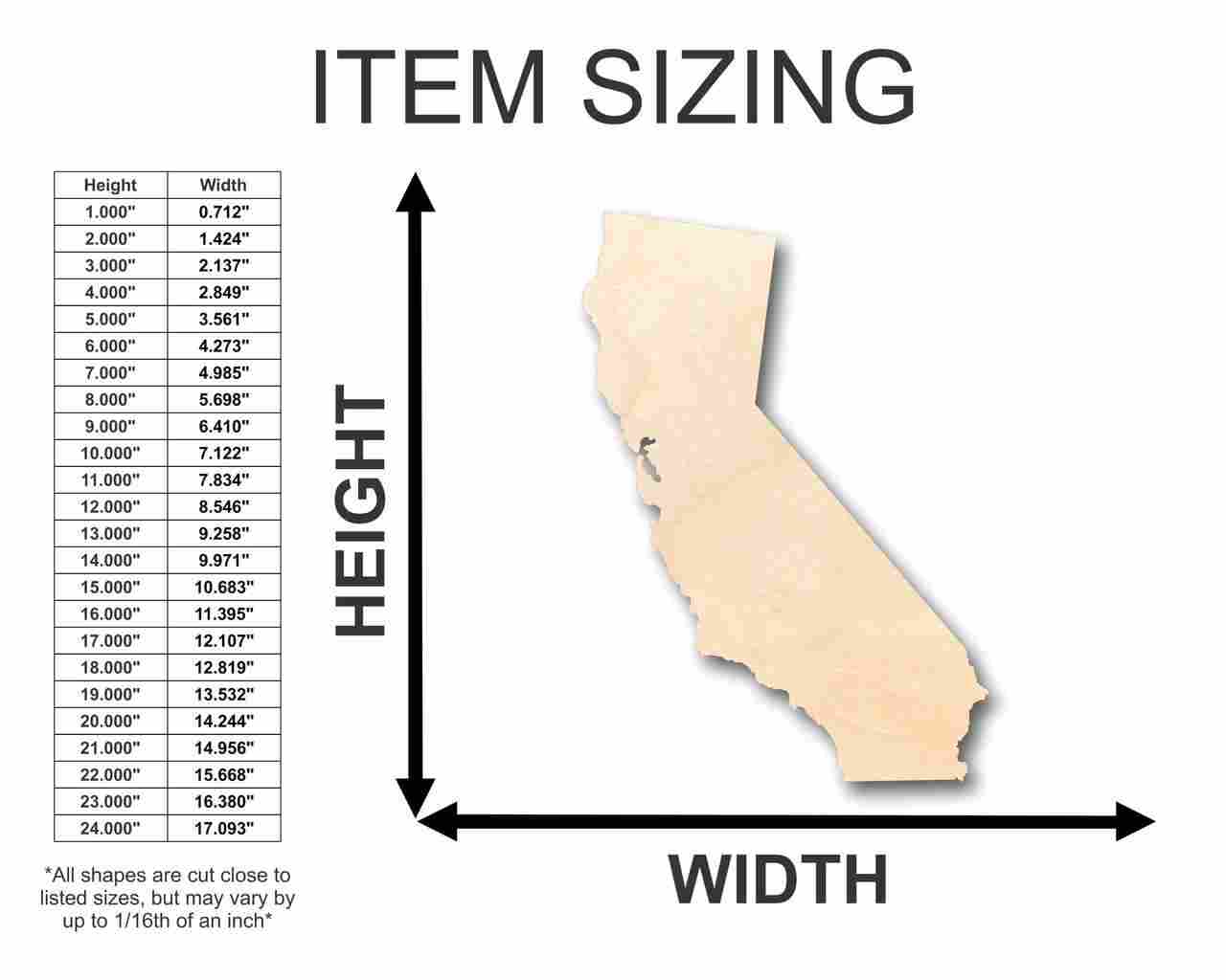 Unfinished Wood California Shape - State - Craft - up to 46" DIY - NameSigns.com