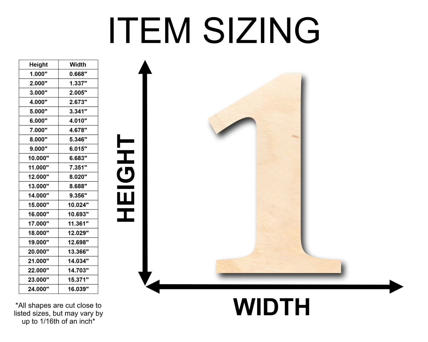 Unfinished Wood Cambria Number 1 Shape - Craft - up to 46" DIY - NameSigns.com