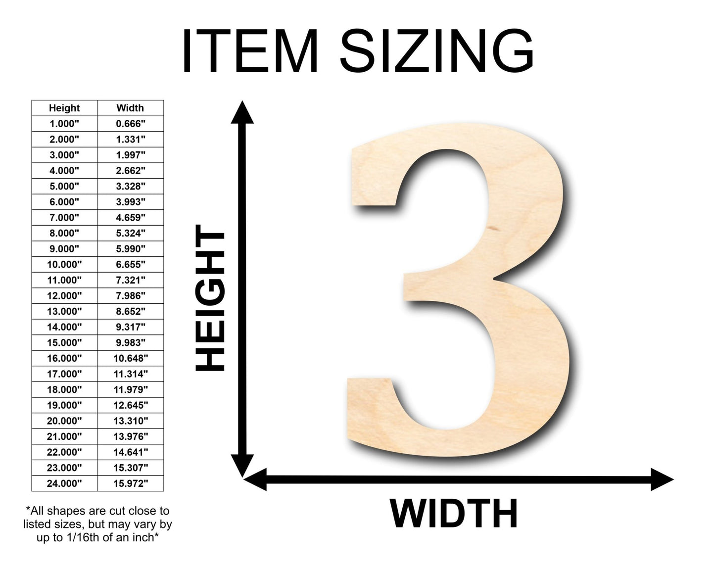 Unfinished Wood Cambria Number 3 Shape - Craft - up to 46" DIY - NameSigns.com