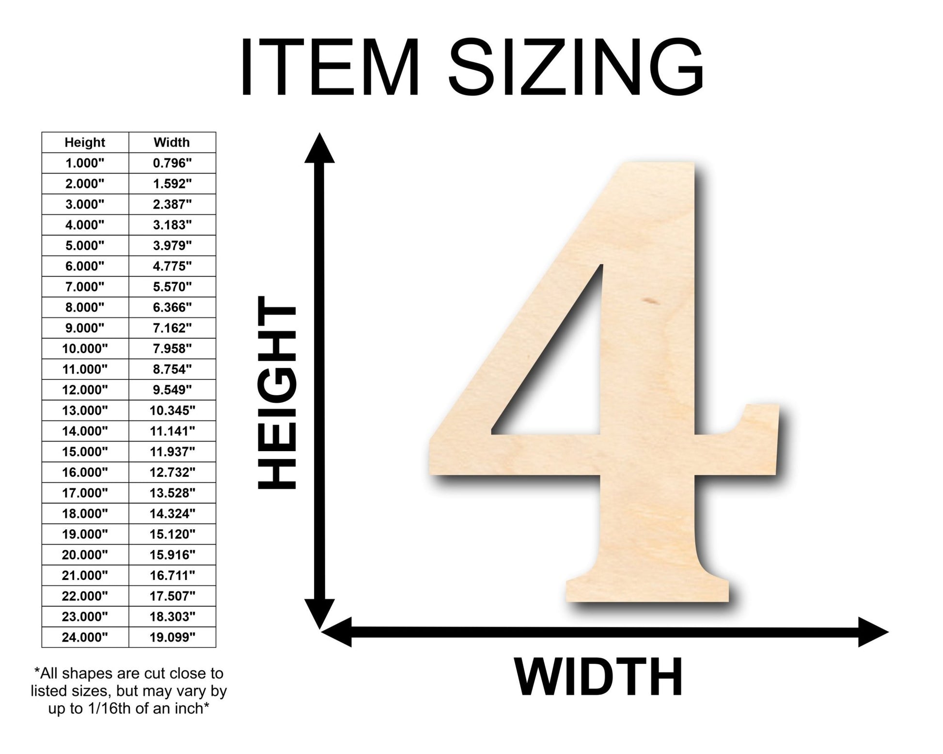 Unfinished Wood Cambria Number 4 Shape - Craft - up to 46" DIY - NameSigns.com