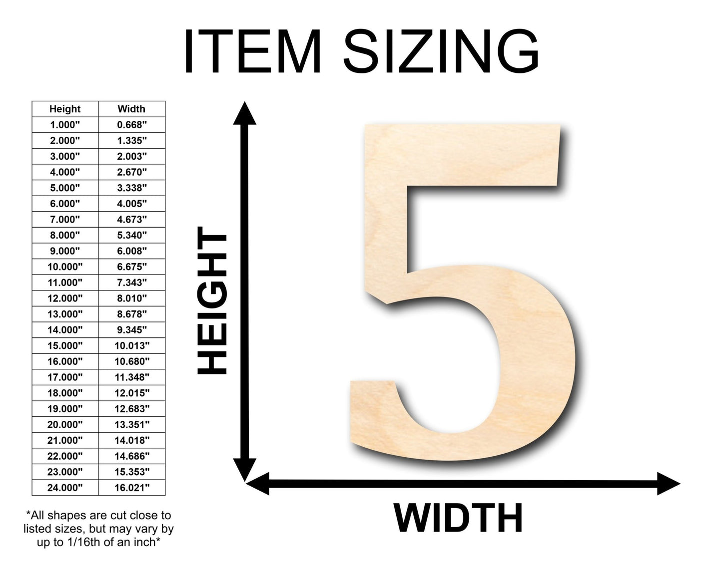 Unfinished Wood Cambria Number 5 Shape - Craft - up to 46" DIY - NameSigns.com