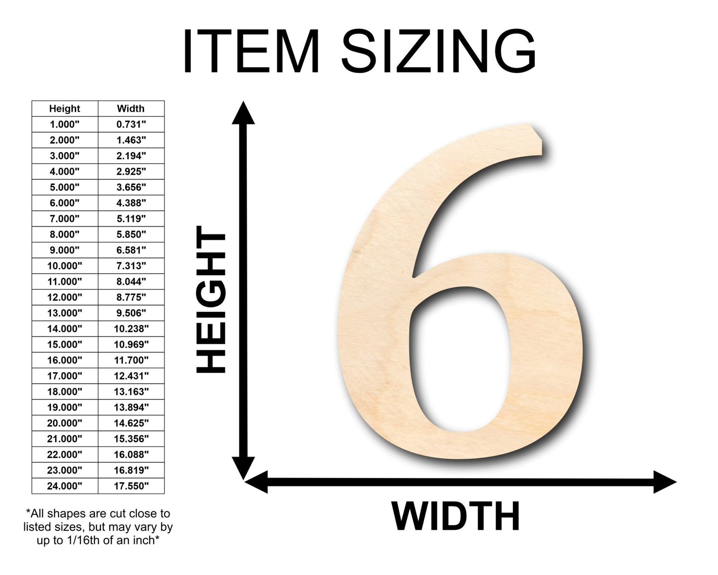 Unfinished Wood Cambria Number 6 Shape - Craft - up to 46" DIY - NameSigns.com