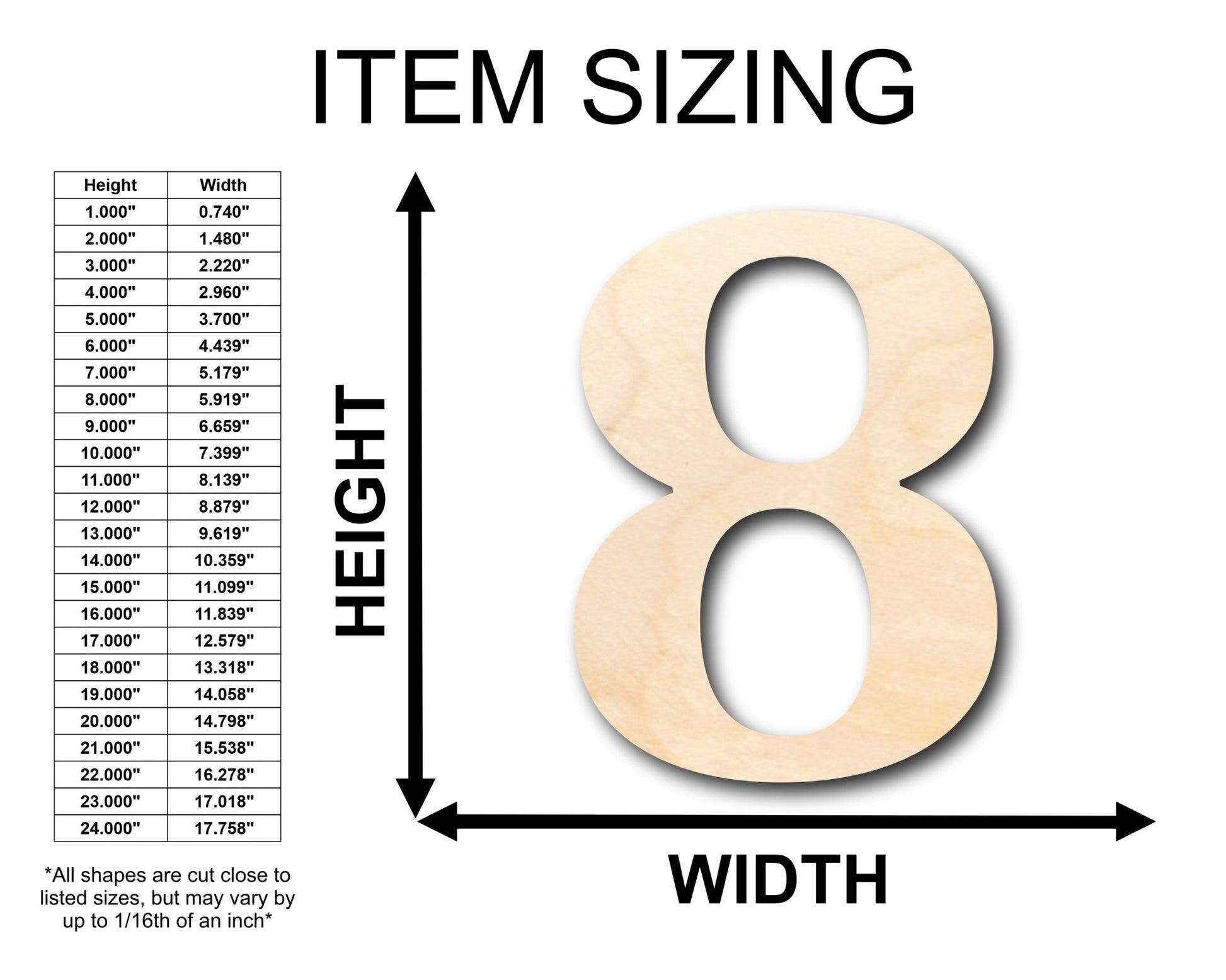 Unfinished Wood Cambria Number 8 Shape - Craft - up to 46" DIY - NameSigns.com