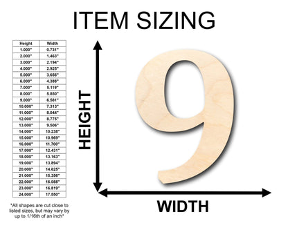 Unfinished Wood Cambria Number 9 Shape - Craft - up to 46" DIY - NameSigns.com