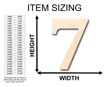 Unfinished Wood Cambria Number Seven Shape - Craft - up to 46" DIY - NameSigns.com