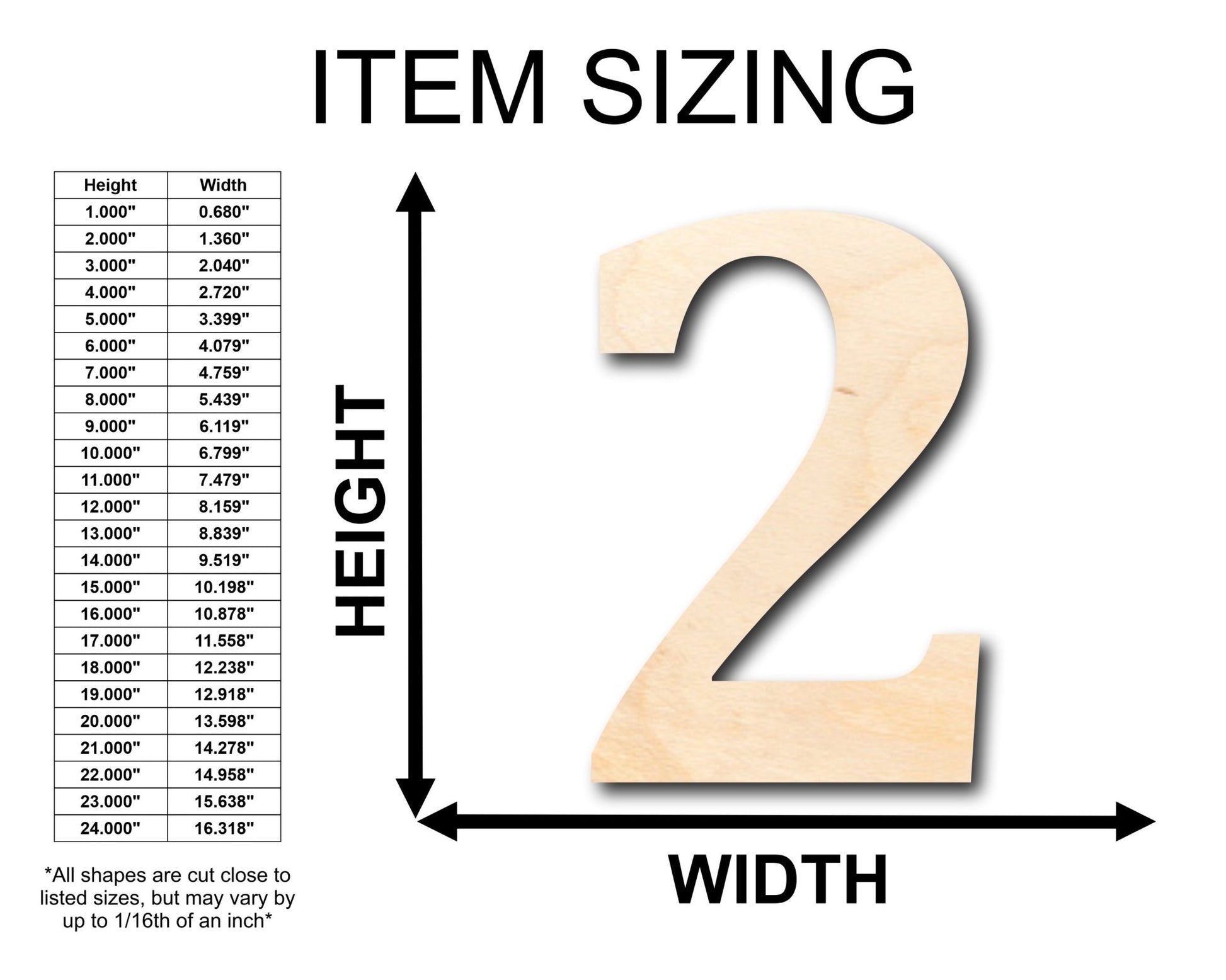 Unfinished Wood Cambria Number Two Shape - Craft - up to 46" DIY - NameSigns.com