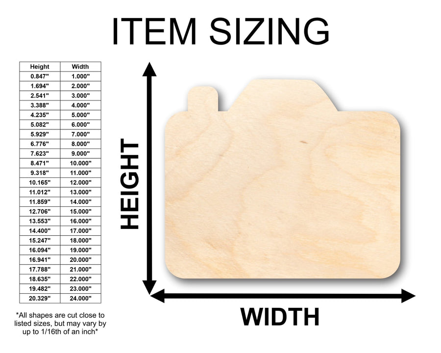 Unfinished Wood Camera Shape - Craft - up to 46" DIY - NameSigns.com