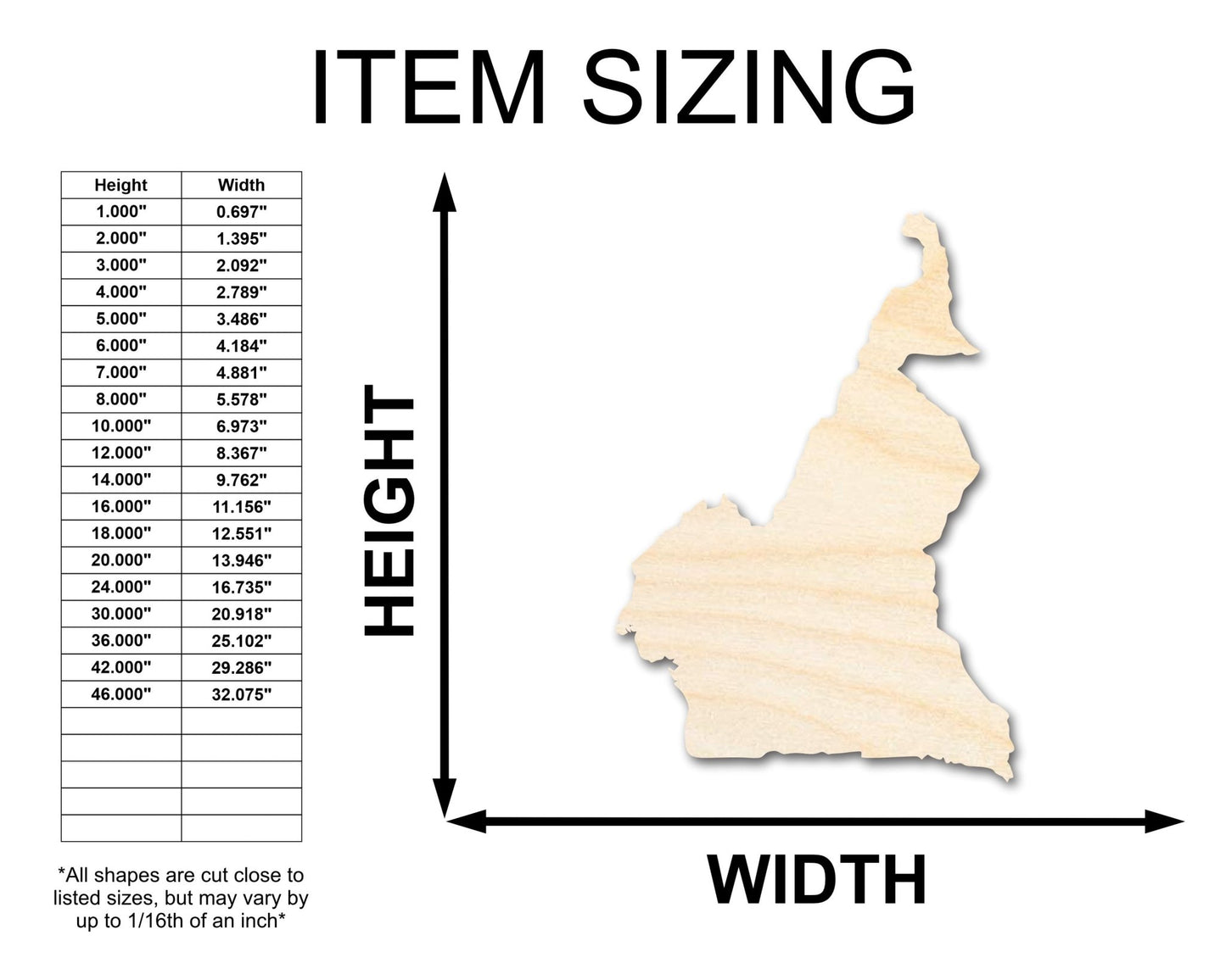 Unfinished Wood Cameroon Country Shape - Central Africa Craft - up to 46" DIY - NameSigns.com
