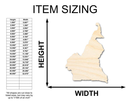 Unfinished Wood Cameroon Country Shape - Central Africa Craft - up to 46" DIY - NameSigns.com