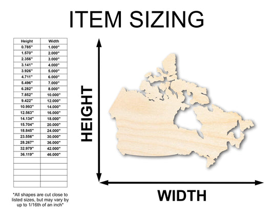 Unfinished Wood Canada Country Shape - North America Craft - up to 46" DIY - NameSigns.com