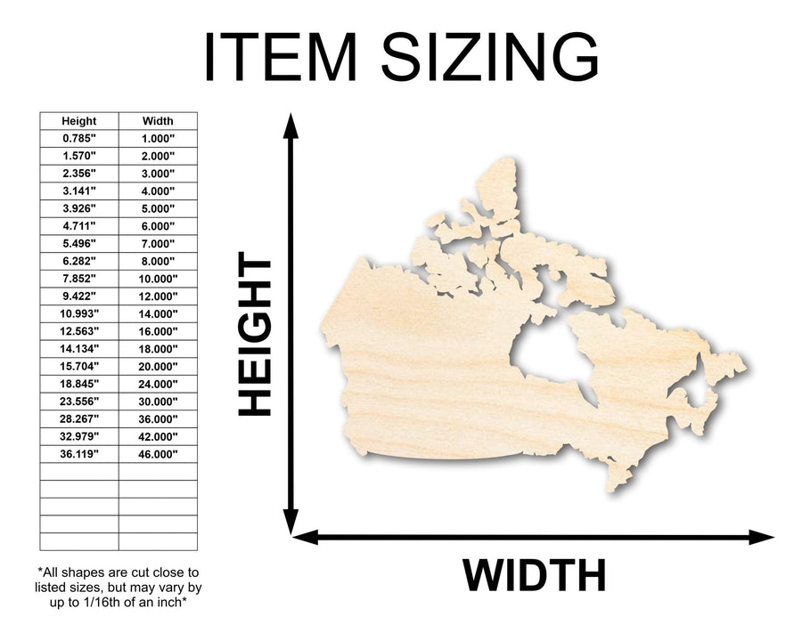Unfinished Wood Canada Country Shape - North America Craft - up to 46" DIY - NameSigns.com