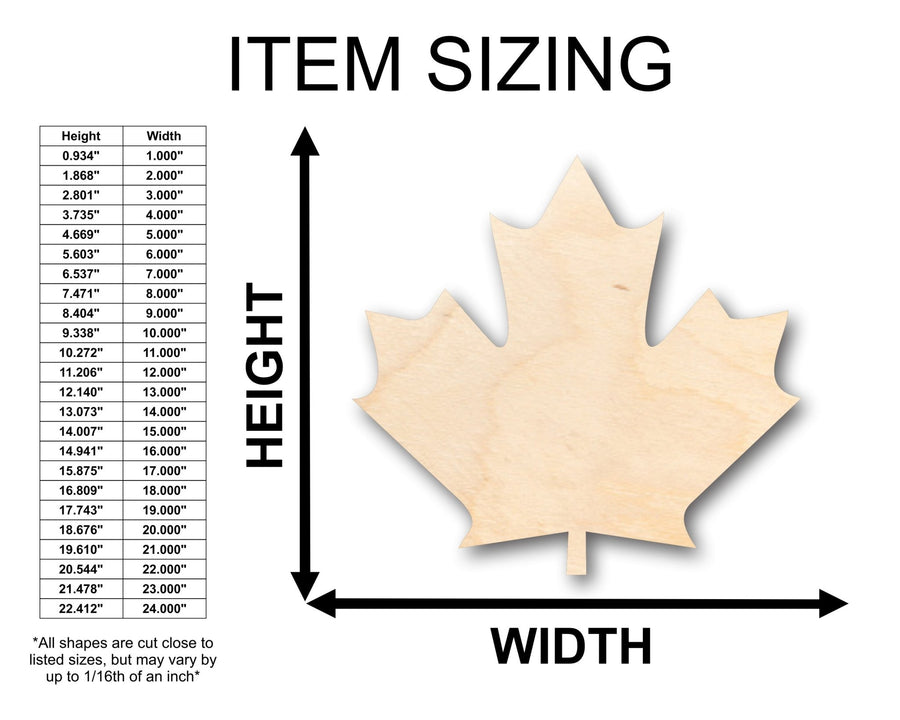Unfinished Wood Canadian Maple Leaf Shape - Craft - up to 46" DIY - NameSigns.com