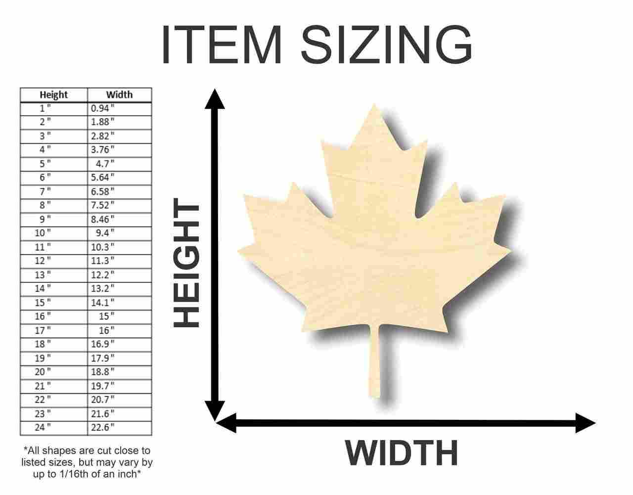 Unfinished Wood Canadian Maple Leaf Shape - Leaves - Craft - up to 46" DIY - NameSigns.com