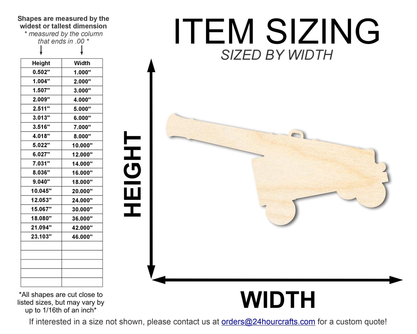 Unfinished Wood Cannon Shape | DIY Craft Cutout | up to 46" DIY - NameSigns.com