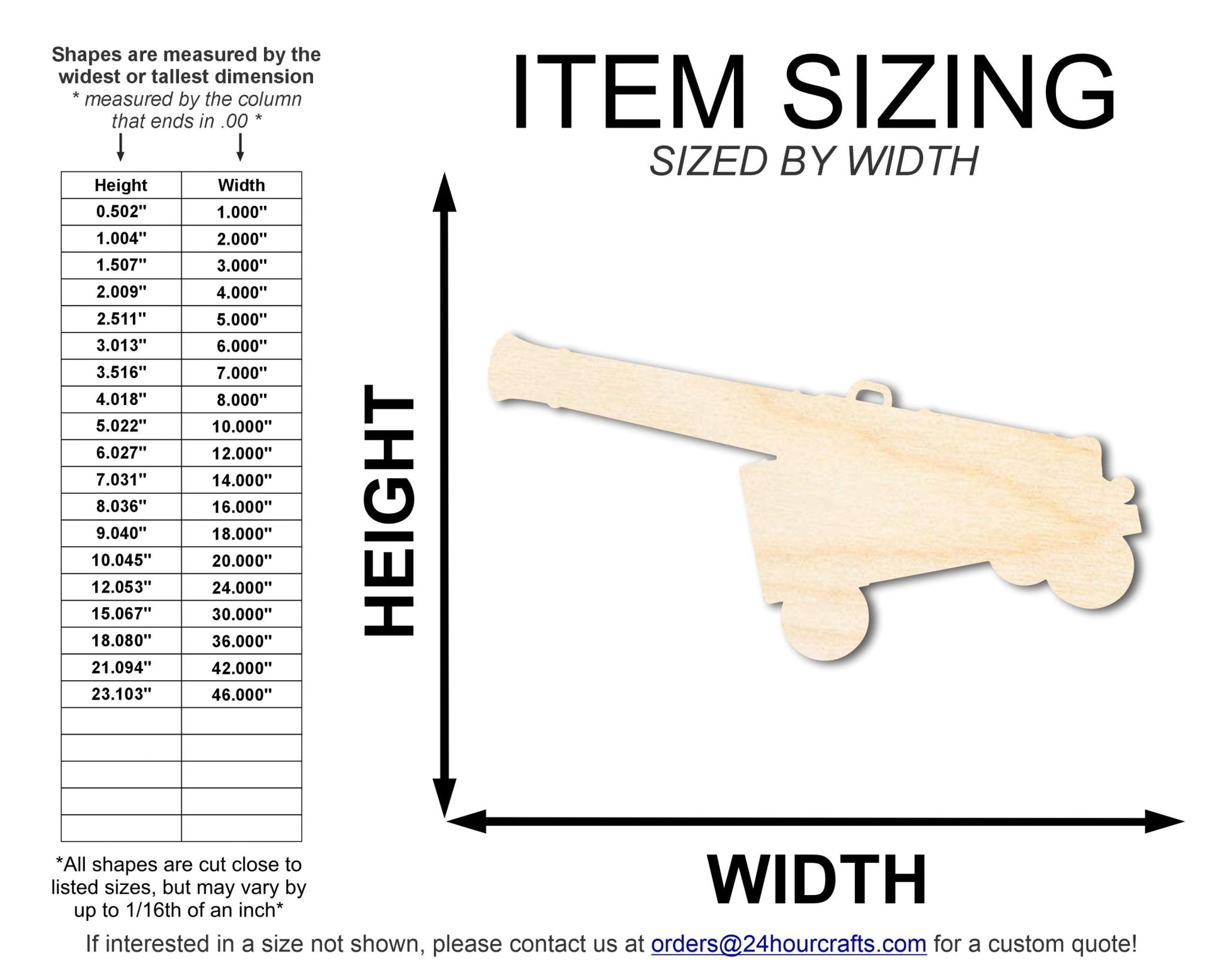 Unfinished Wood Cannon Shape | DIY Craft Cutout | up to 46" DIY - NameSigns.com