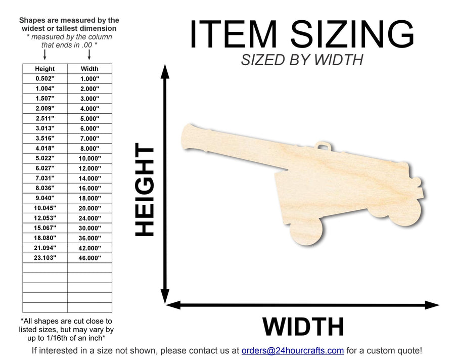 Unfinished Wood Cannon Shape | DIY Craft Cutout | up to 46" DIY - NameSigns.com