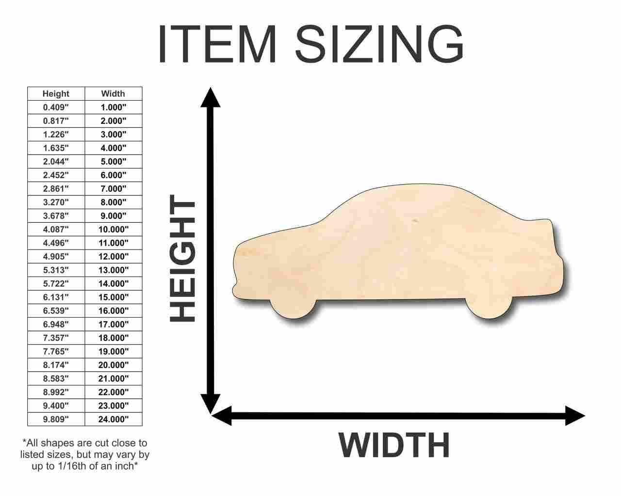 Unfinished Wood Car Shape - Craft - up to 46" DIY - NameSigns.com